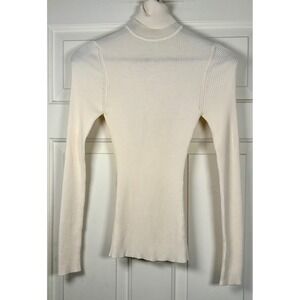 Wolford Cream 100% Virgin Wool Ribbed Turtleneck Sweater Slim Fit Womens XS